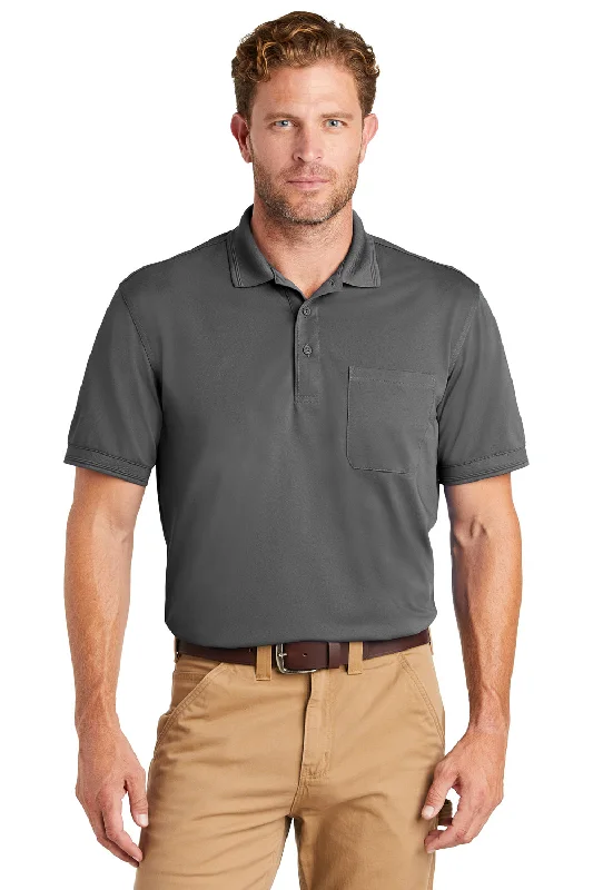 Low Price CornerStone Mens Industrial Moisture Wicking Short Sleeve Polo Shirt w/ Pocket - Charcoal Grey