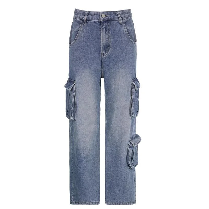 Weekend Offers That Impress Cargo pocket button high rise straight leg jeans