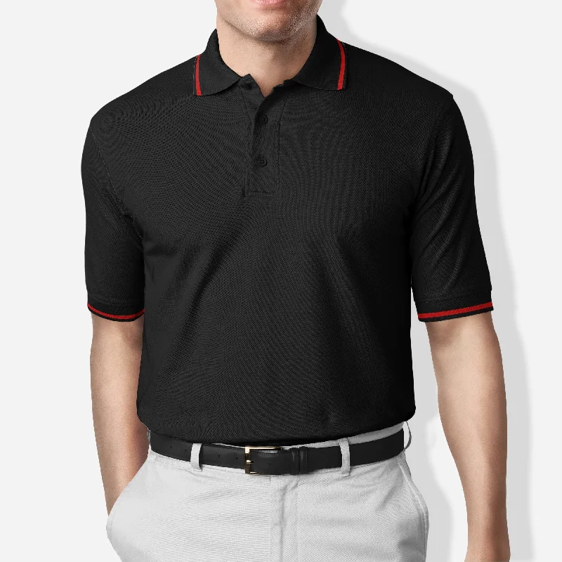 Weekend Discounts to Relish Polo Collar Stripe Tipped T-Shirt Black