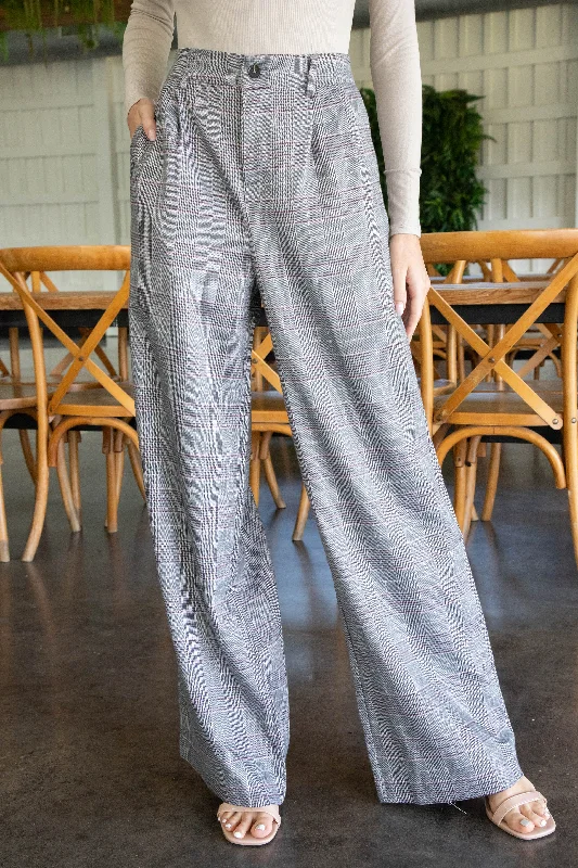 Special Price Alannah Plaid Trouser, Grey Burgundy