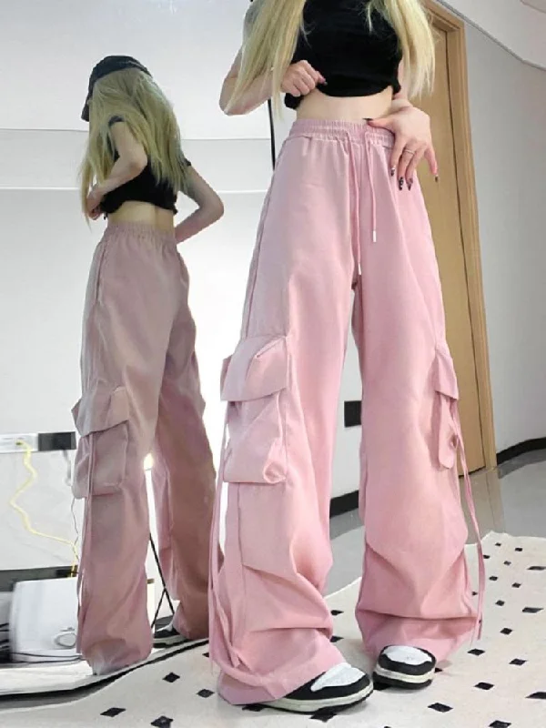 Weekend Specials You Can't Miss CityHottie - Harajuku Y2k Wide Cargo Pants Women Baggy Hip Hop Style Black Parachute Pants Pink Oversized Joggers Korean Streetwear