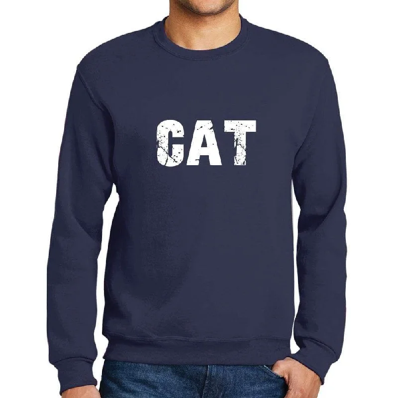 Deal Frenzy Men's Printed Graphic Sweatshirt Popular Words CAT French Navy