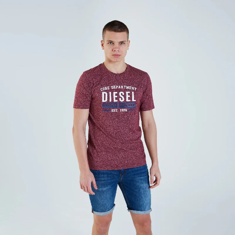 Super Savings DS - Men 'Red Melange' Logo Printed Round Neck Cotton T-Shirt DS350