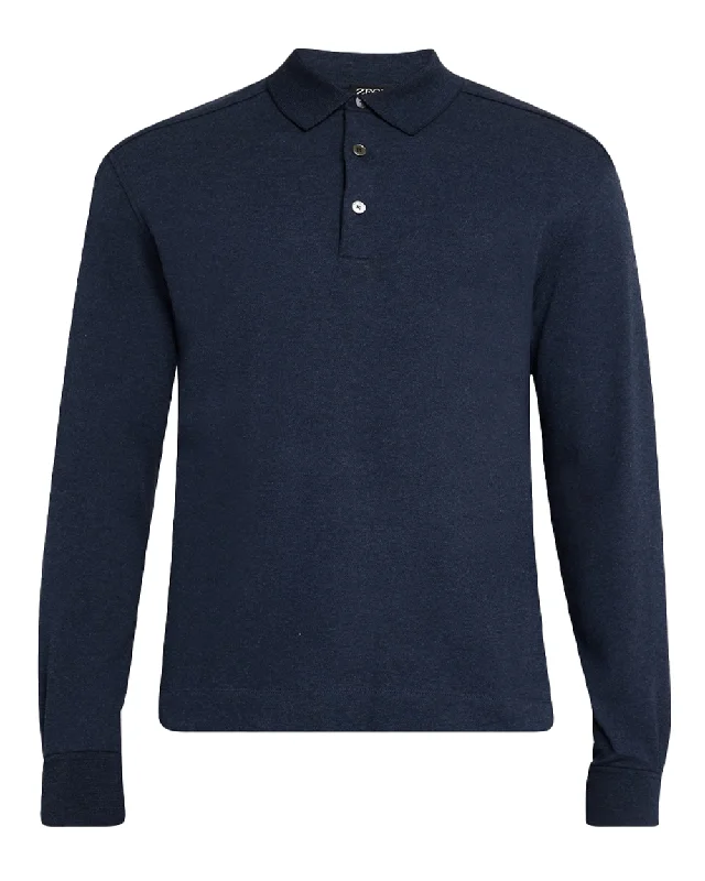 Overstock Clearance Navy Blue Long Sleeve Polo