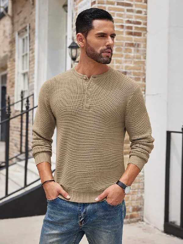 Mega Deal Casual Waffle Texture Henley Sweater (US Only)