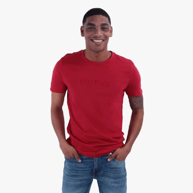 Can't Resist Guess Mens Ess Pima Logo Crew Short Sleeve Tee Red