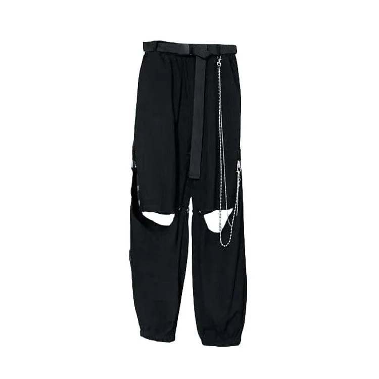 Weekend Bargains to Celebrate Hollow out metal chain solid 2-way belt cargo pant
