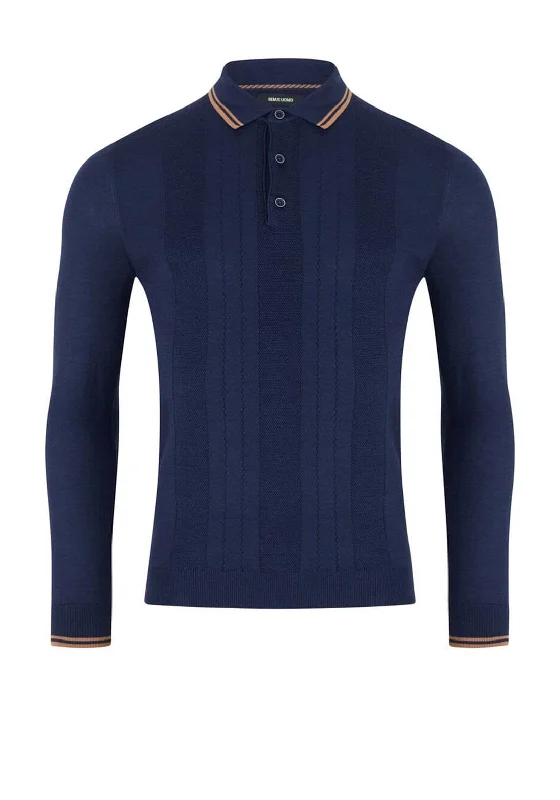 Online Deal Remus Uomo Long Sleeve Knit Polo Shirt, Dark Blue