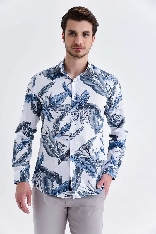 Crazy Deals Slim Fit Floral Printed Cotton Gray Casual Shirt