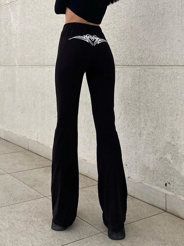 Weekend Offers That Thrill Tribal Heart Black Flare Leg Pants
