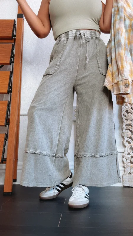 Steal Deal Meet You There Mineral Washed Wide Leg Pants, Grey