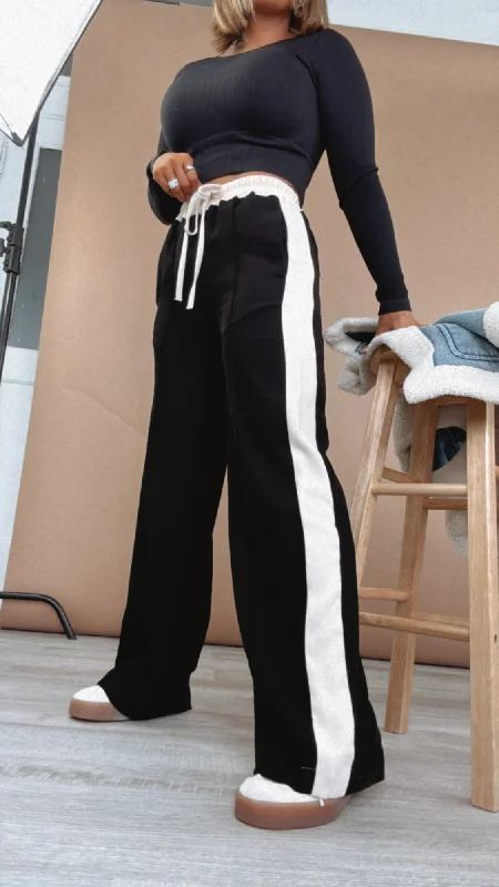 Exclusive Offer Starting Line Up Striped Straight Leg Pants, Black