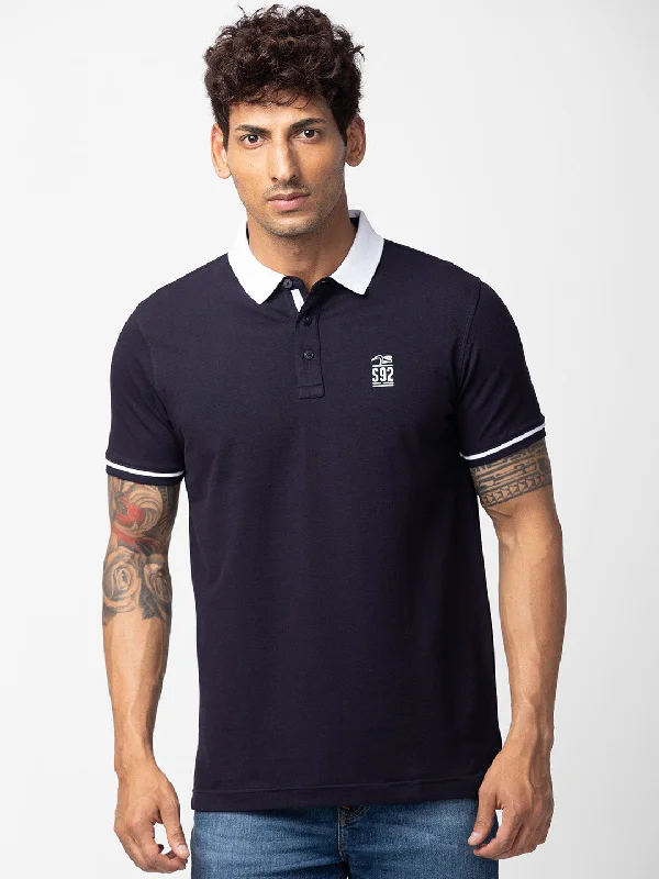 Quick Sale Spykar Men Navy Blue Cotton Regular Fit Half Sleeve Plain Polo T-Shirt