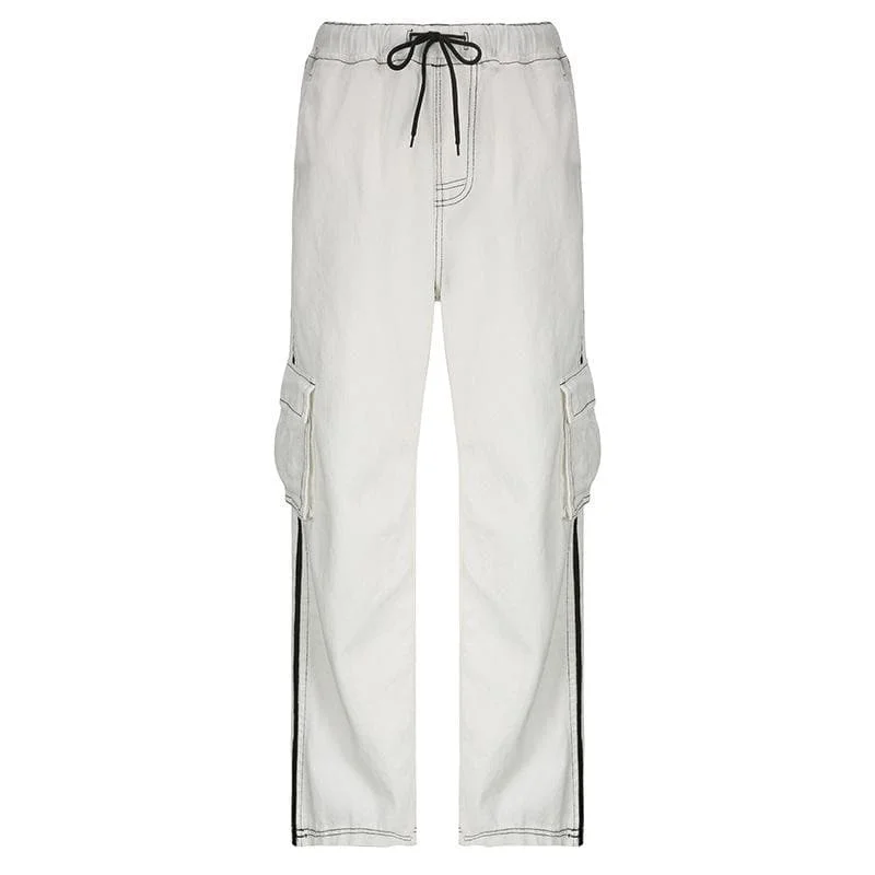 Weekend Bargains to Sizzle Stitch contrast cargo pocket drawstring straight leg jeans