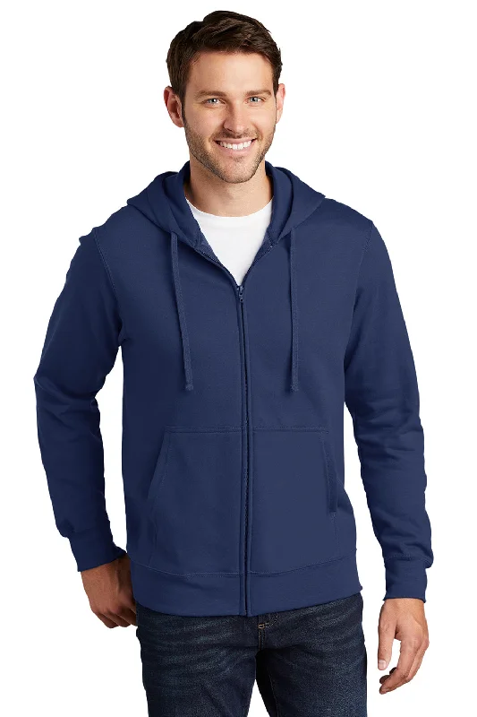 Sale Event Port & Company Mens Fan Favorite Fleece Full Zip Hooded Sweatshirt Hoodie w/ Pockets - Team Navy Blue