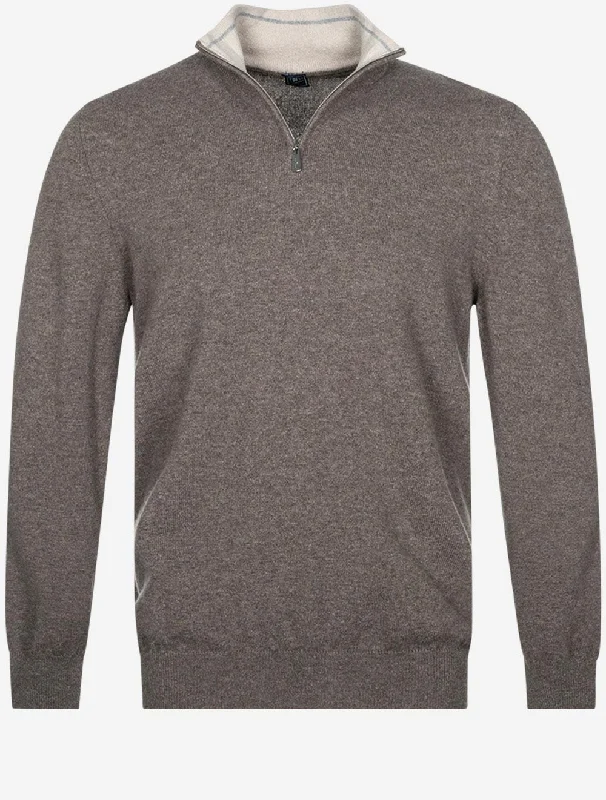 Weekend Deals to Make You Happy Dreifarbiger Strickpullover mit halbem Reißverschluss in Braun Weekend Deals to Make You Happy Dreifarbiger Strickpullover mit halbem Reißverschluss in Braun