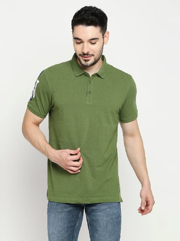 Weekend Sale: Don't Miss Out Spykar Cactus Green Cotton Half Sleeve Plain Casual Polo T-Shirts For Men