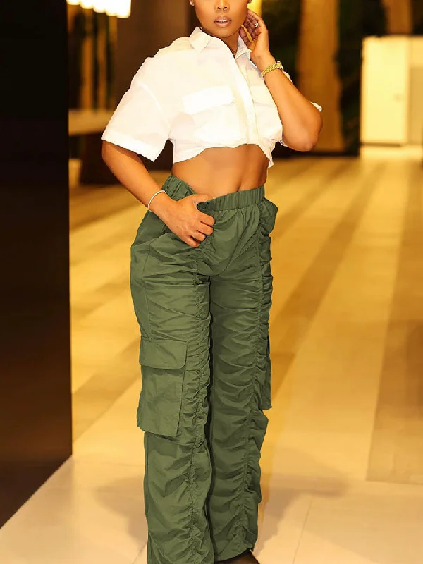 Weekend Shopping Made Better Ruched Cargo Pockets Pants