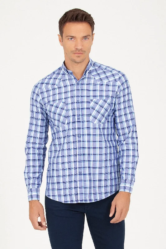 Weekend Bargains to Indulge In Slim Fit Plaid 100% Cotton Navy Casual Shirt