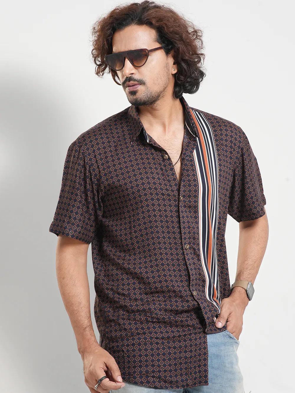 Hot Buy Men's Short Sleeve Casual Printed With Stripe Design Combo Shirt