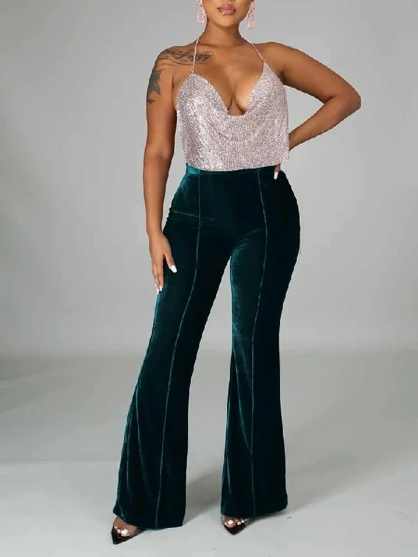Weekend Savings Sensation Velvet Bell Bottom Flare Pants