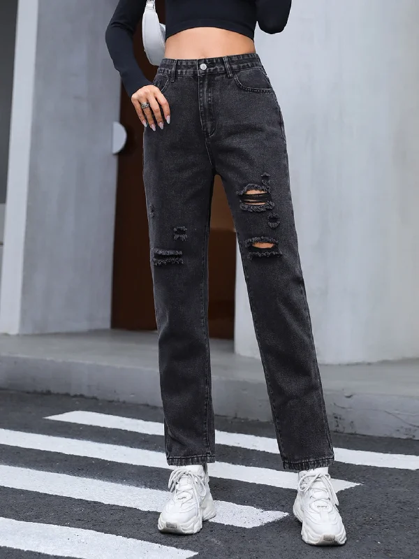 Take Action Distressed Straight Leg Jeans