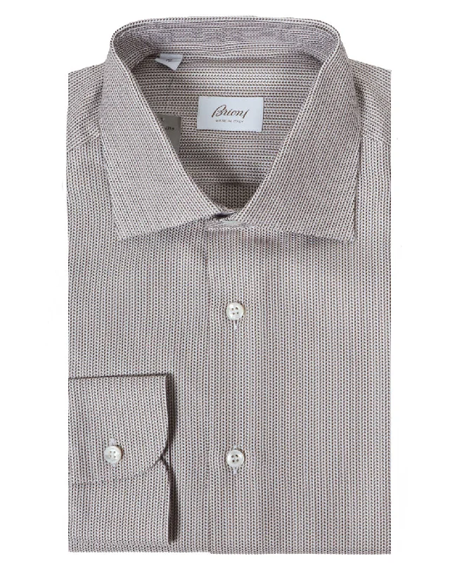Limited Stock Brown and White Micro Motif Dress Shirt