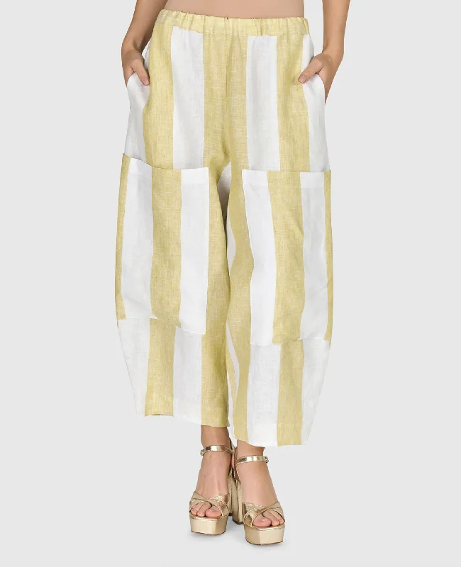 Weekend Discounts to Delight Citron Stripe Linen Pants