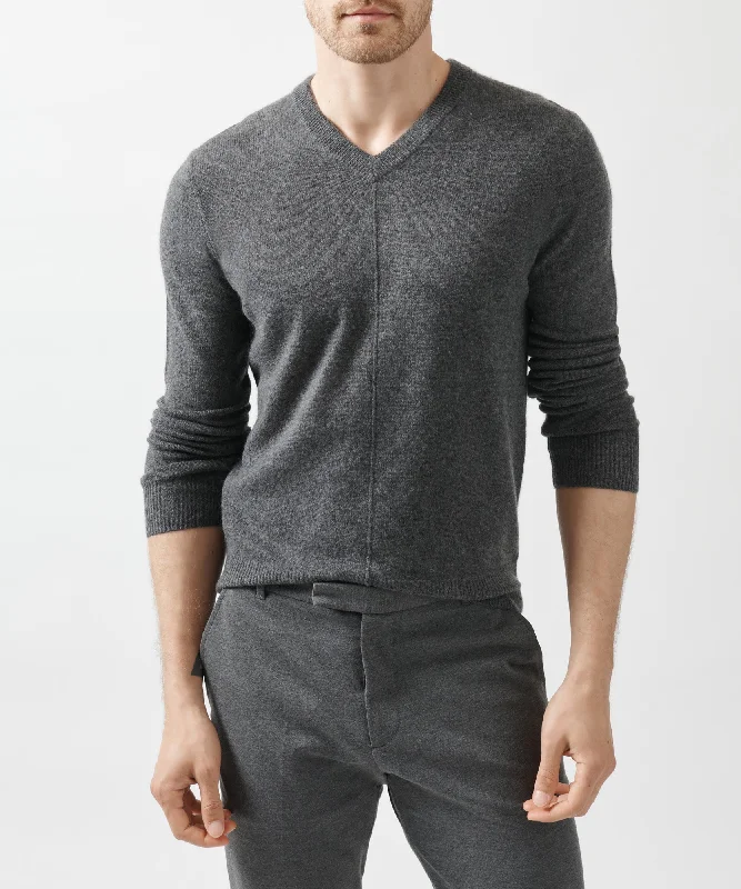 Must-Have Deals Recycled Cashmere Exposed Seam V-Neck Sweater - Heather Charcoal