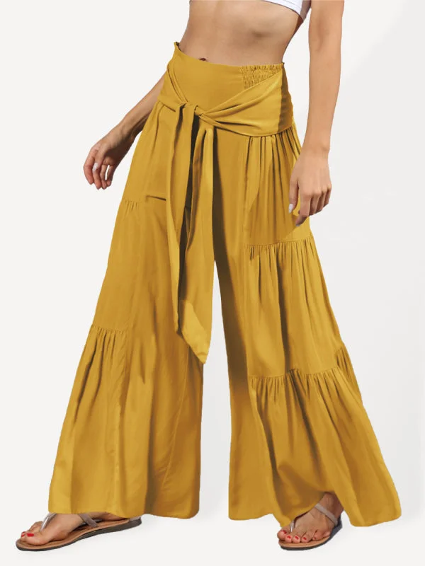 Unmissable Offer Women's woven strap elastic waist this kind of wide-leg A-type casual trousers
