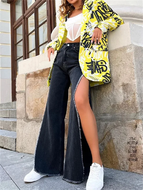 Sale Event CityHottie - High Waisted Side Split Out Jeans Women Casual Loose Cargo Black Pants Streetwear Summer Wide Leg Long Baggy Y2k Jeans Sale Event CityHottie - High Waisted Side Split Out Jeans Women Casual Loose Cargo Black Pants Streetwear Summer Wide Leg Long Baggy Y2k Jeans