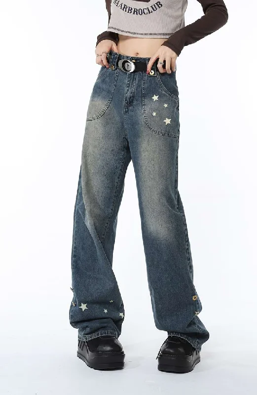 Hot Buy Star Wide Faded Jeans
