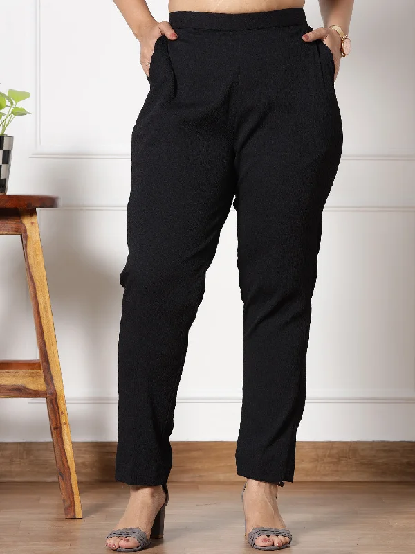 Weekend Discounts to Celebrate Black Textured WaistbandPants