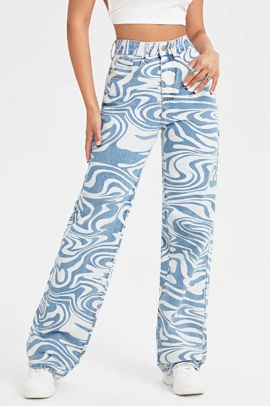 Hurry In Blue Wavy Straight-leg Jeans