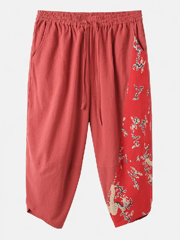 Weekend Bargains Galore Mens 100% Cotton Breathable Dragon Print Calf Length Pants