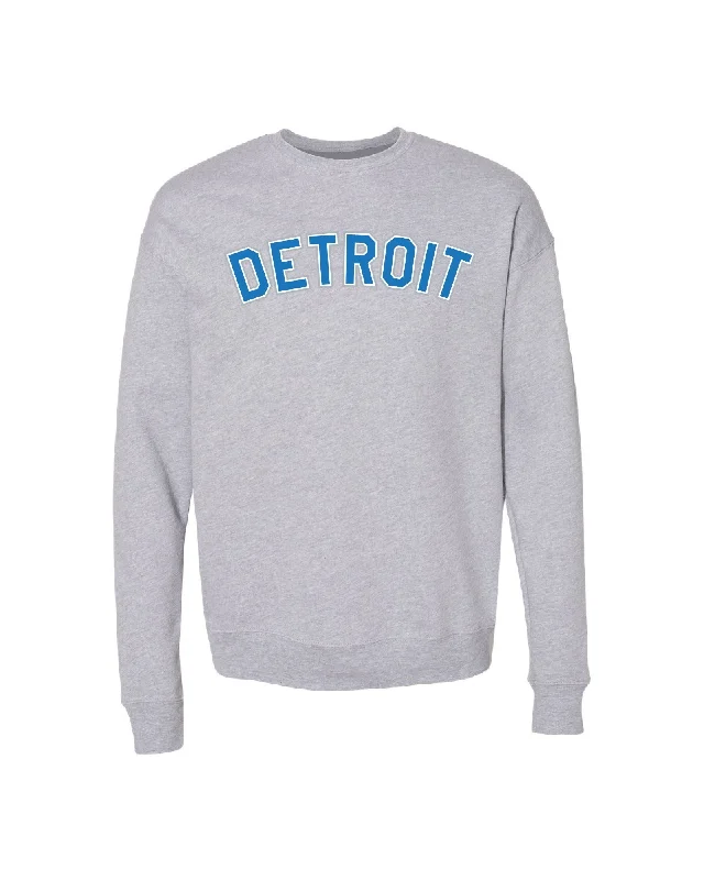 Blowout Deals Ink Detroit - Honolulu Blue and Silver print on Athletic Grey Crewneck