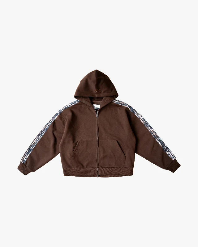 New Deals REAL CAMO STRIPED ZIP UP HOODIE - BROWN
