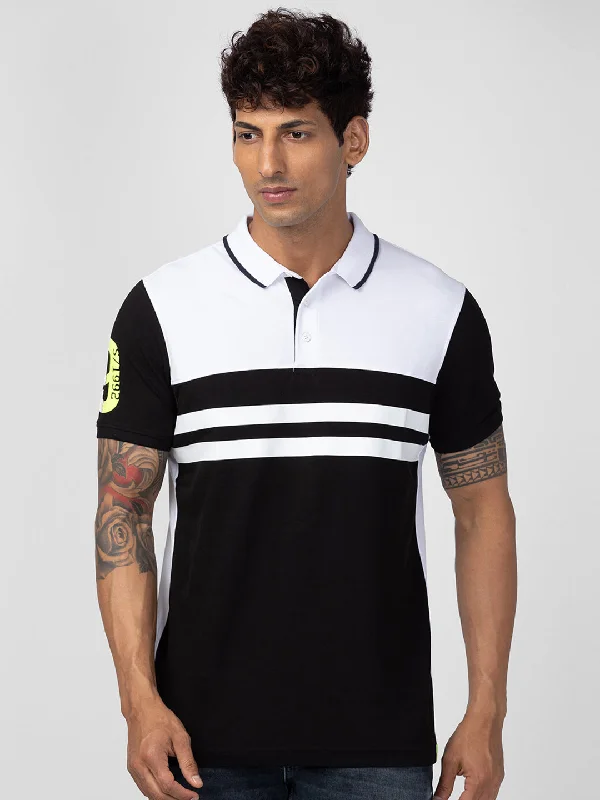 Special Buy Spykar Men Black Cotton Regular Fit Half Sleeve Printed Polo T-Shirt