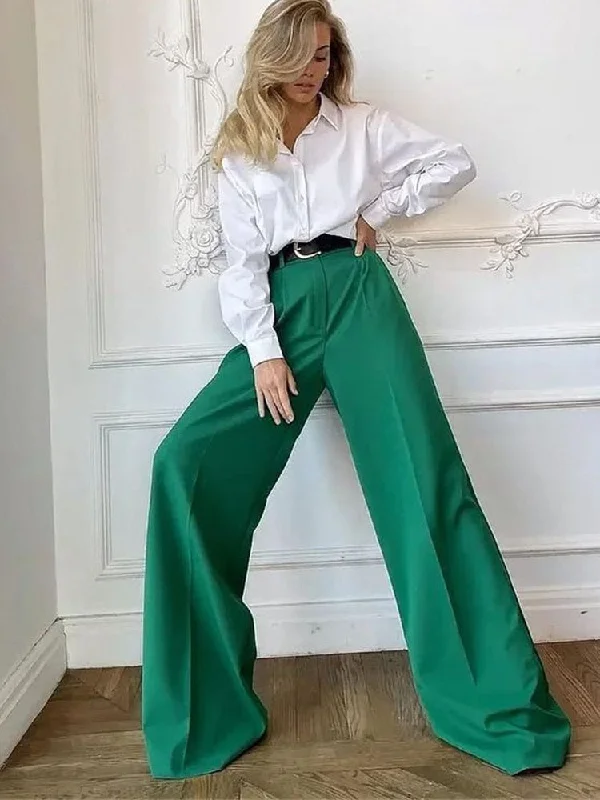 Weekend Discounts to Enjoy CityHottie - Outfits Trends New Spring Summer Women's Casual Straight Classic Green Black Rose Red High Waist Pants Korean Wide Leg Trousers for Women