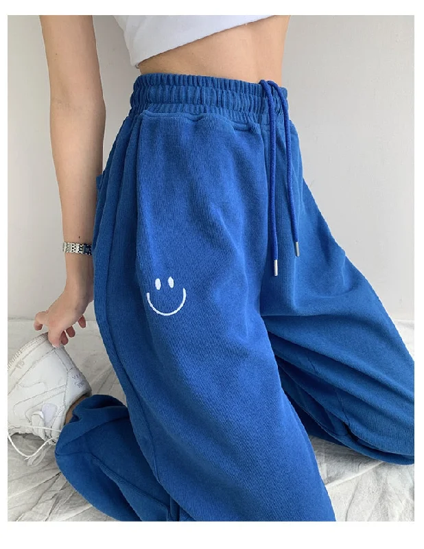 Weekend Price Cuts Galore CityHottie - Smiley Embroidery Sweatpants