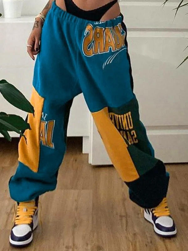 Time-Limited Offer Patchwork Letter Jogger Pants