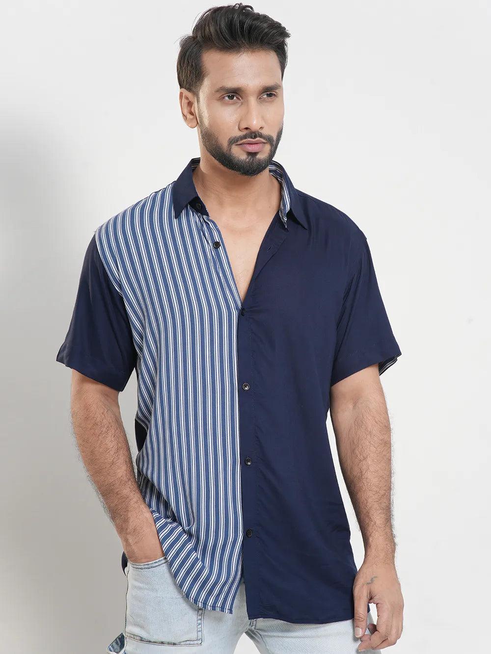 Instant Deal Men's Short Sleeve Casual Solid With Stripe Combo Shirt