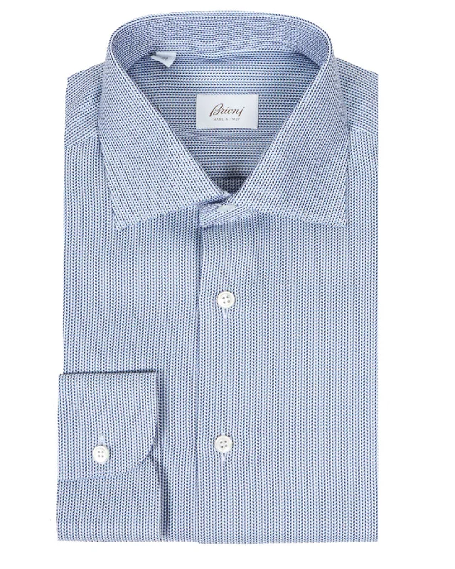Flash Sale Navy and White Micro Motif Dress Shirt
