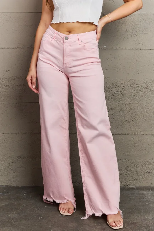 Unwind with Weekend Discounts RISEN Raelene Full Size High Waist Wide Leg Jeans in Light Pink Unwind with Weekend Discounts RISEN Raelene Full Size High Waist Wide Leg Jeans in Light Pink