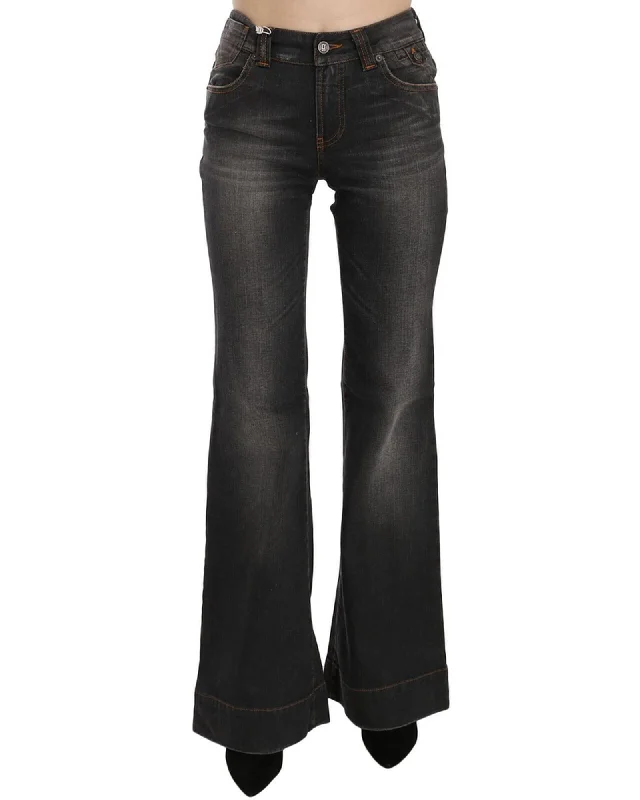 Weekend Specials to Love Mid Waist Flared Denim Casual Pants with Logo Details W26 US Women