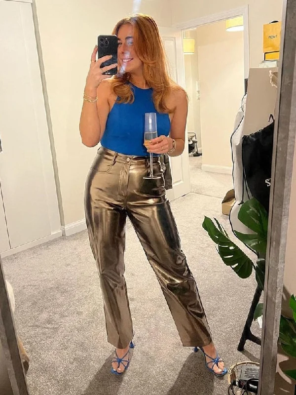 Weekend Bargains to Savor CityHottie - Women Metallic Straight-Leg PU Pants Sexy ZA Sparkling High Waist Trousers Streetwear Luxury Birthday Costumes 2024 Spring Fall Weekend Bargains to Savor CityHottie - Women Metallic Straight-Leg PU Pants Sexy ZA Sparkling High Waist Trousers Streetwear Luxury Birthday Costumes 2024 Spring Fall