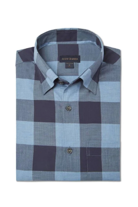 Weekend Bargains to Sizzle 50's Mélange Herringbone Buffalo Shirt In Navy