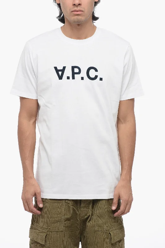 Instant Savings A.P.C. Crew Neck Cotton T-Shirt with Flocked Logo