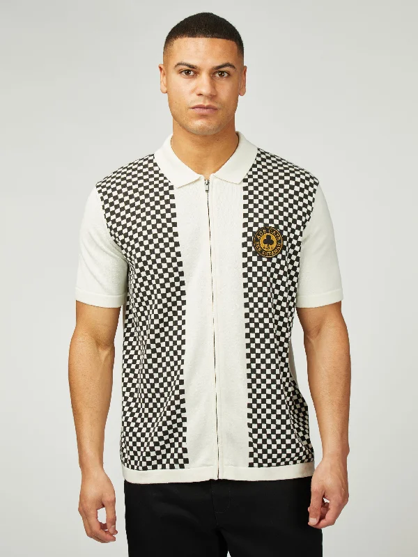 Weekend Deals That Dazzle Ace Cafe Chequerboard Zip Through Polo - Ivory