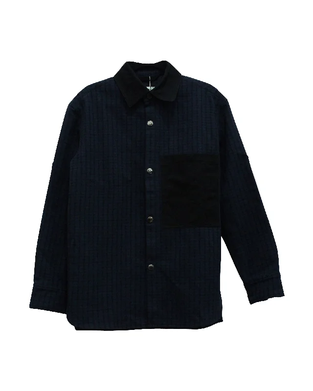 Price Rollback Acne Studios Checkered Print Button Down Shirt in Navy Blue Wool